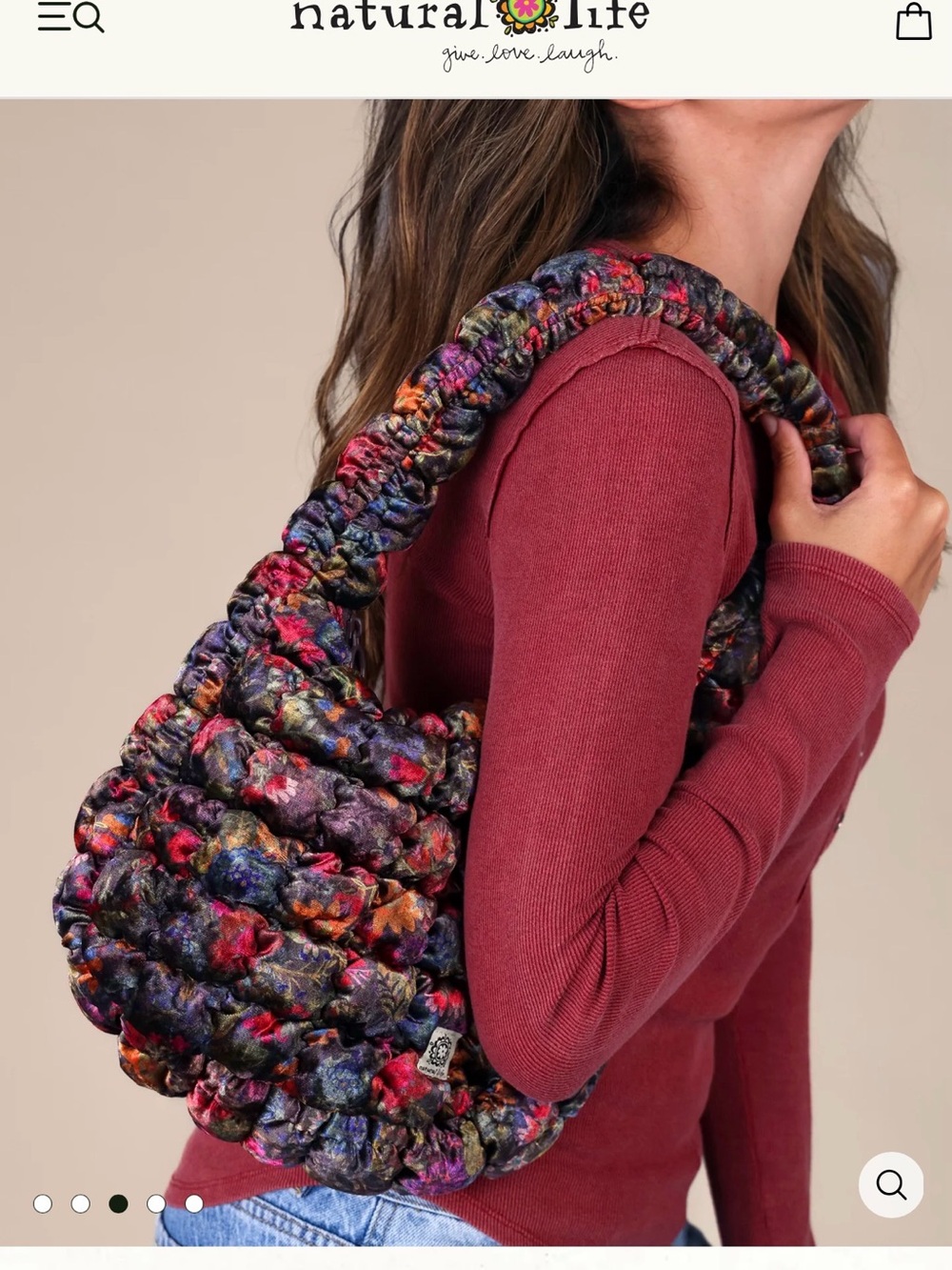 Natural Life - Velvet Quilted Floral Hobo Bag Mini - Picture 4 of 4